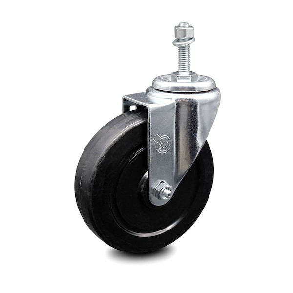 5 Inch Soft Rubber Wheel Swivel 3/8 Inch Threaded Stem Caster